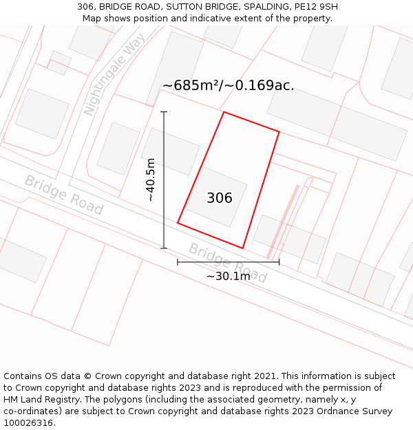 306, BRIDGE ROAD, SUTTON BRIDGE, SPALDING, PE12 9SH: Plot and title map