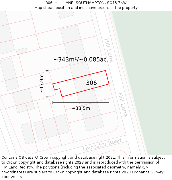 306, HILL LANE, SOUTHAMPTON, SO15 7NW: Plot and title map