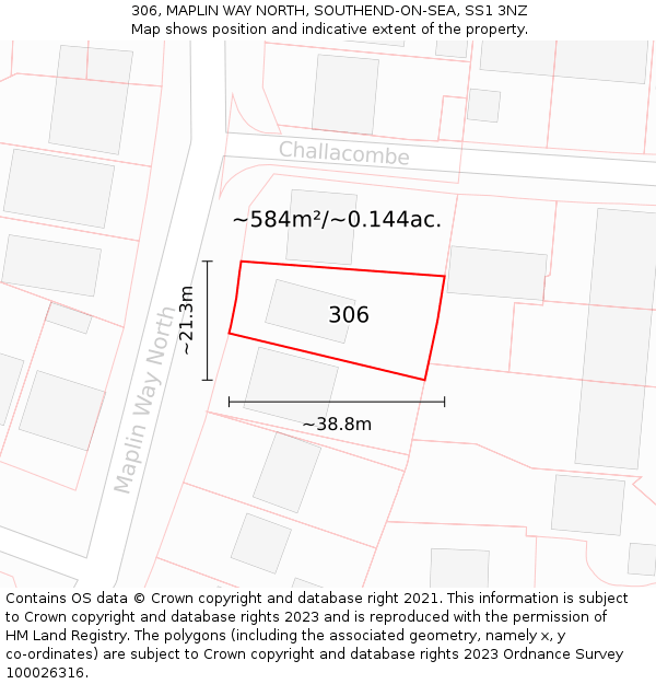 306, MAPLIN WAY NORTH, SOUTHEND-ON-SEA, SS1 3NZ: Plot and title map