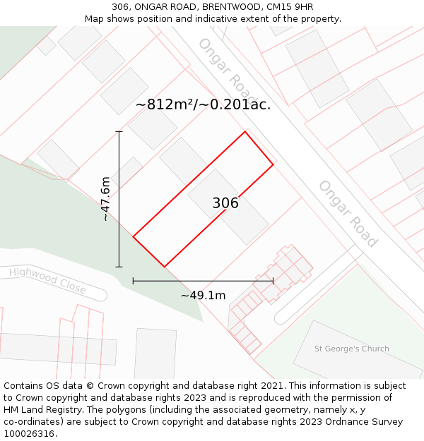 306, ONGAR ROAD, BRENTWOOD, CM15 9HR: Plot and title map