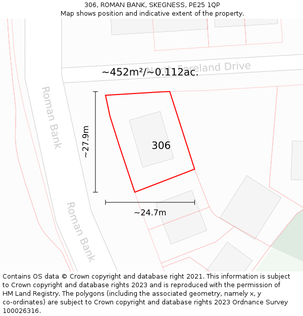 306, ROMAN BANK, SKEGNESS, PE25 1QP: Plot and title map