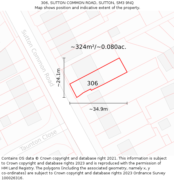 306, SUTTON COMMON ROAD, SUTTON, SM3 9NQ: Plot and title map