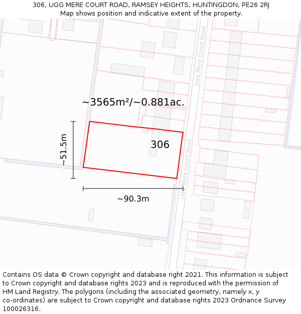 306, UGG MERE COURT ROAD, RAMSEY HEIGHTS, HUNTINGDON, PE26 2RJ: Plot and title map