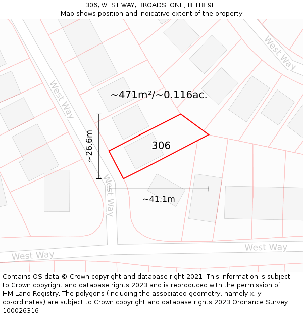 306, WEST WAY, BROADSTONE, BH18 9LF: Plot and title map