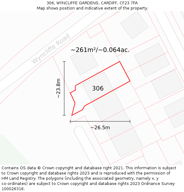306, WYNCLIFFE GARDENS, CARDIFF, CF23 7FA: Plot and title map