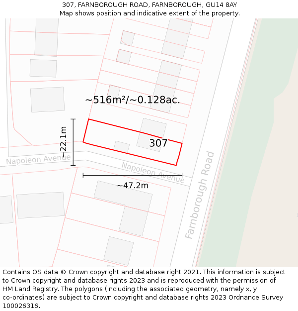 307, FARNBOROUGH ROAD, FARNBOROUGH, GU14 8AY: Plot and title map