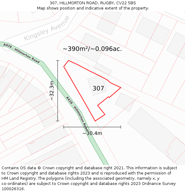 307, HILLMORTON ROAD, RUGBY, CV22 5BS: Plot and title map