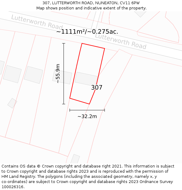 307, LUTTERWORTH ROAD, NUNEATON, CV11 6PW: Plot and title map