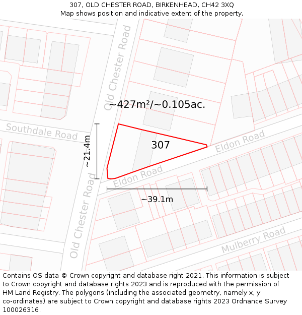 307, OLD CHESTER ROAD, BIRKENHEAD, CH42 3XQ: Plot and title map