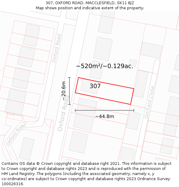 307, OXFORD ROAD, MACCLESFIELD, SK11 8JZ: Plot and title map