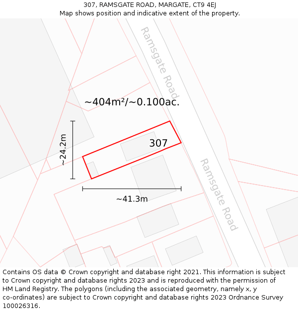 307, RAMSGATE ROAD, MARGATE, CT9 4EJ: Plot and title map