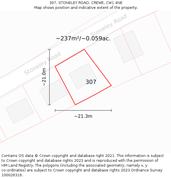 307, STONELEY ROAD, CREWE, CW1 4NE: Plot and title map