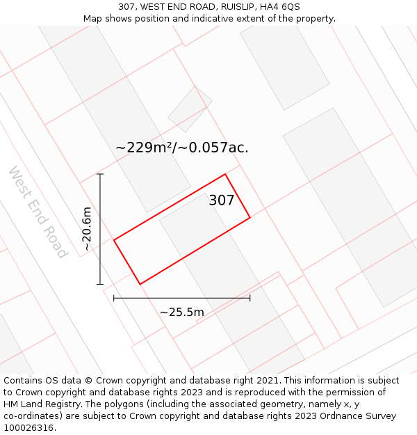 307, WEST END ROAD, RUISLIP, HA4 6QS: Plot and title map