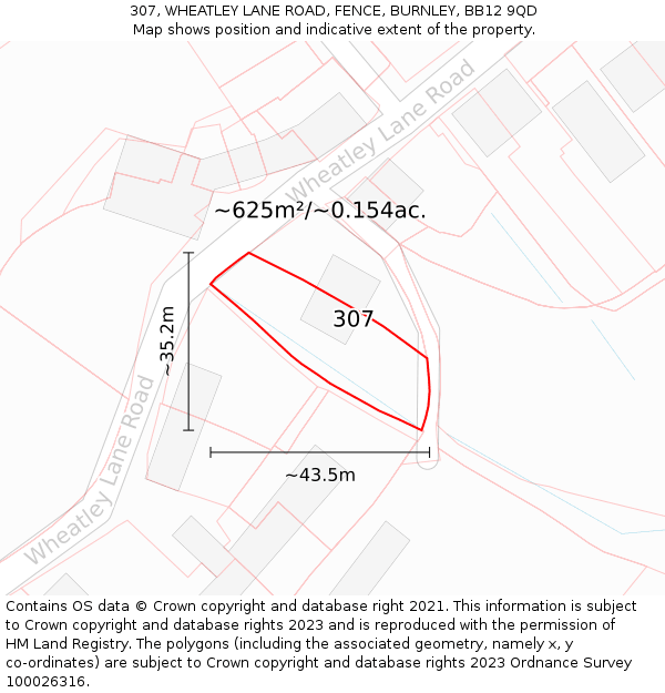 307, WHEATLEY LANE ROAD, FENCE, BURNLEY, BB12 9QD: Plot and title map