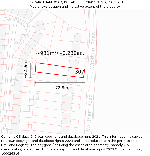 307, WROTHAM ROAD, ISTEAD RISE, GRAVESEND, DA13 9JH: Plot and title map