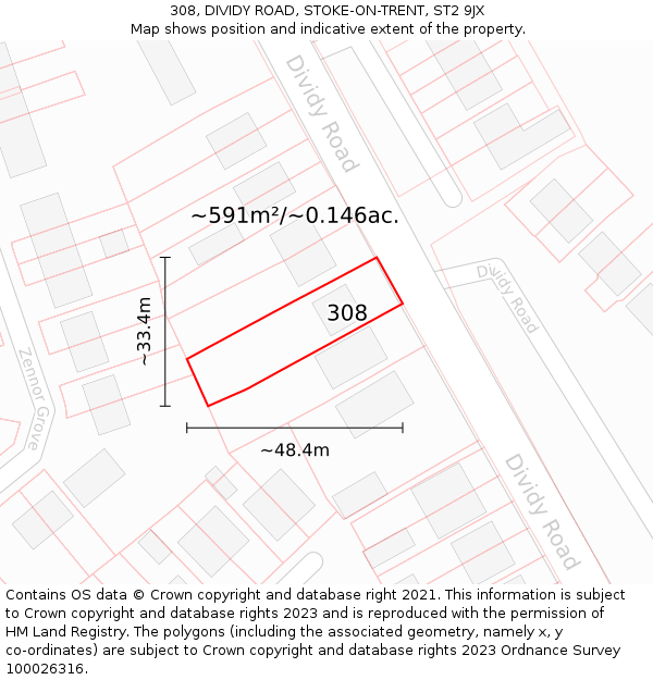 308, DIVIDY ROAD, STOKE-ON-TRENT, ST2 9JX: Plot and title map