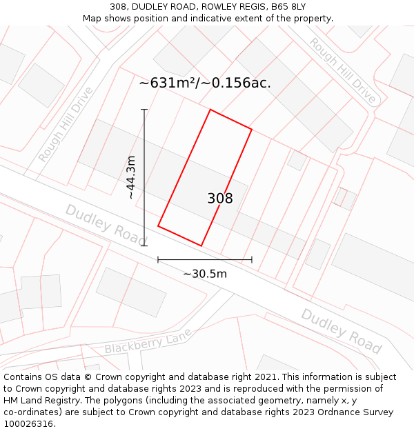 308, DUDLEY ROAD, ROWLEY REGIS, B65 8LY: Plot and title map