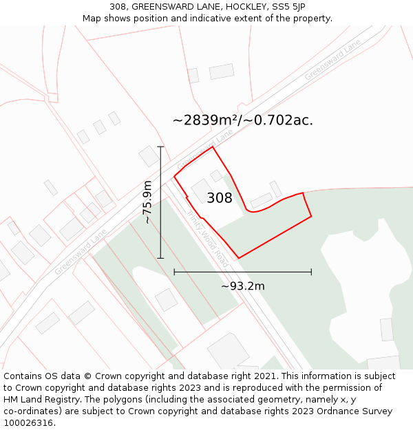 308, GREENSWARD LANE, HOCKLEY, SS5 5JP: Plot and title map