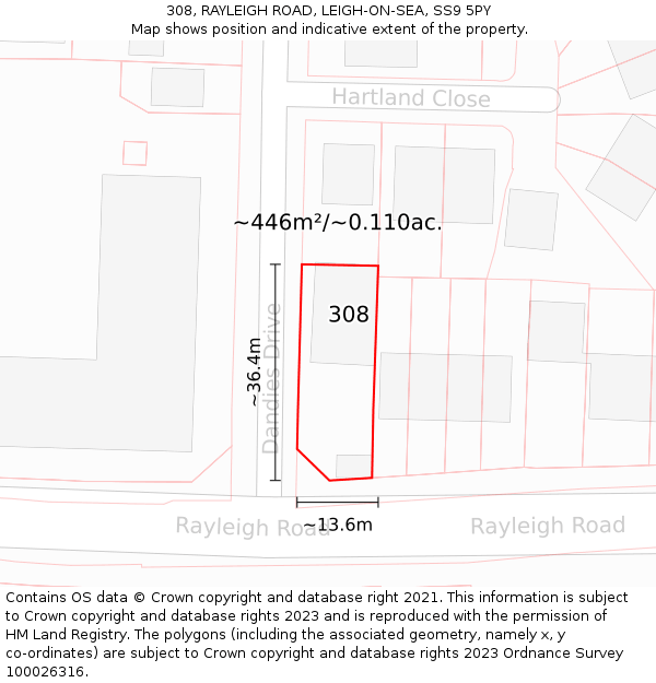 308, RAYLEIGH ROAD, LEIGH-ON-SEA, SS9 5PY: Plot and title map