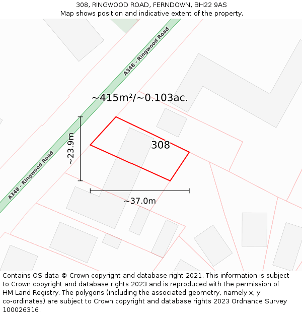 308, RINGWOOD ROAD, FERNDOWN, BH22 9AS: Plot and title map