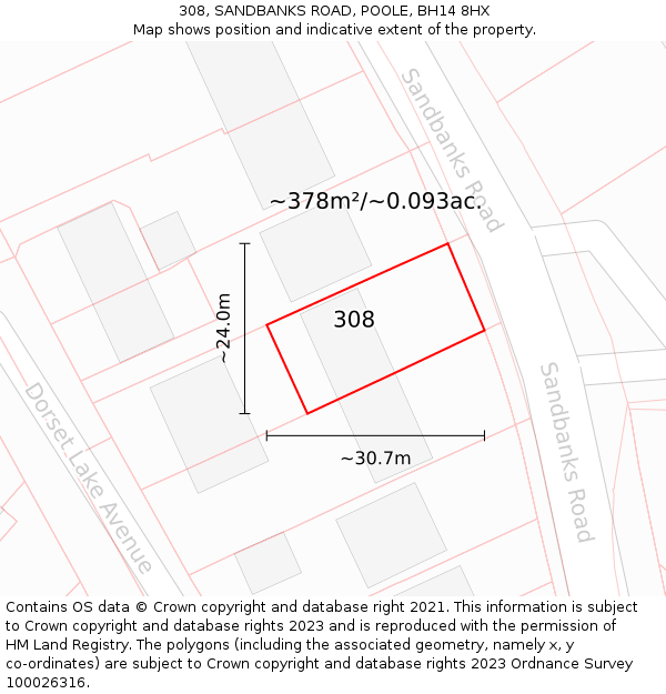 308, SANDBANKS ROAD, POOLE, BH14 8HX: Plot and title map