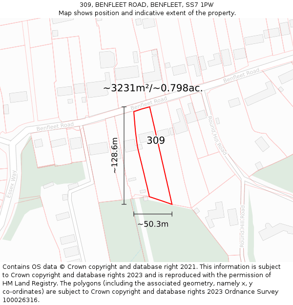 309, BENFLEET ROAD, BENFLEET, SS7 1PW: Plot and title map