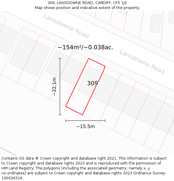 309, LANSDOWNE ROAD, CARDIFF, CF5 1JS: Plot and title map