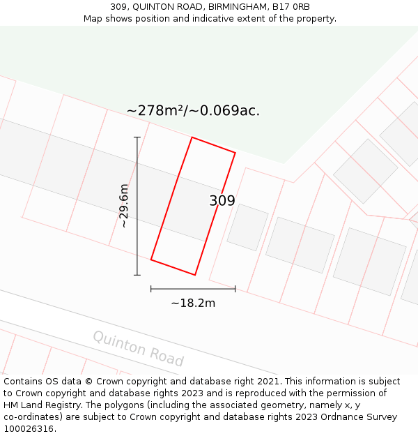 309, QUINTON ROAD, BIRMINGHAM, B17 0RB: Plot and title map