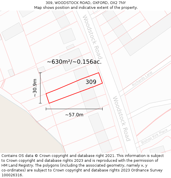 309, WOODSTOCK ROAD, OXFORD, OX2 7NY: Plot and title map
