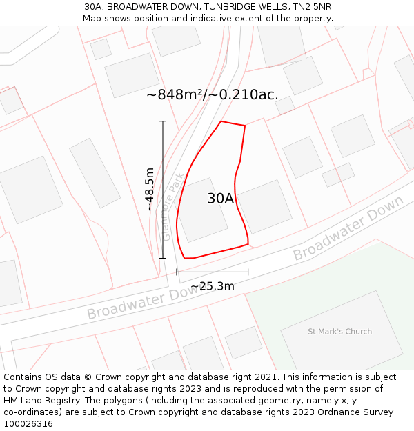 30A, BROADWATER DOWN, TUNBRIDGE WELLS, TN2 5NR: Plot and title map