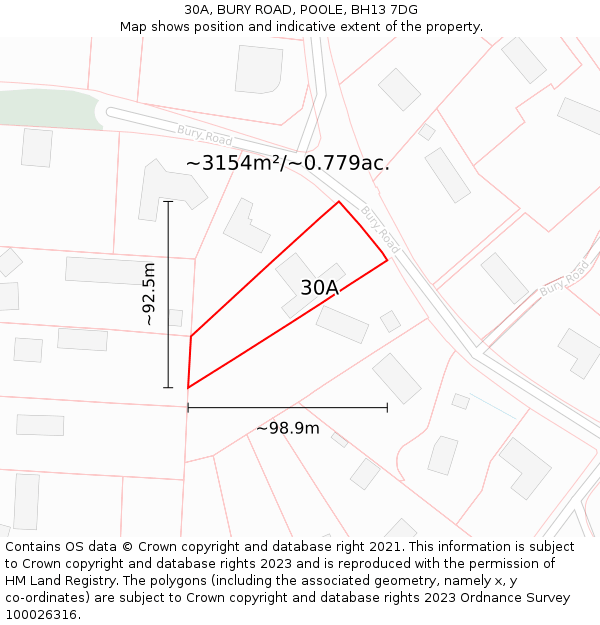 30A, BURY ROAD, POOLE, BH13 7DG: Plot and title map