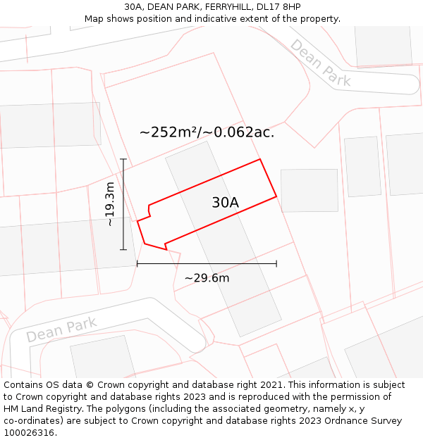 30A, DEAN PARK, FERRYHILL, DL17 8HP: Plot and title map