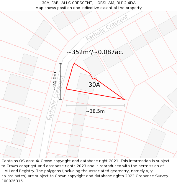 30A, FARHALLS CRESCENT, HORSHAM, RH12 4DA: Plot and title map