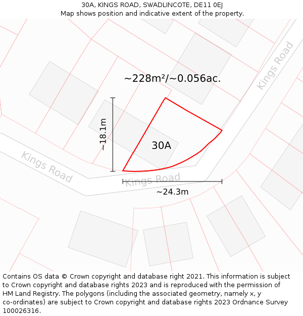 30A, KINGS ROAD, SWADLINCOTE, DE11 0EJ: Plot and title map