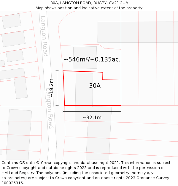 30A, LANGTON ROAD, RUGBY, CV21 3UA: Plot and title map