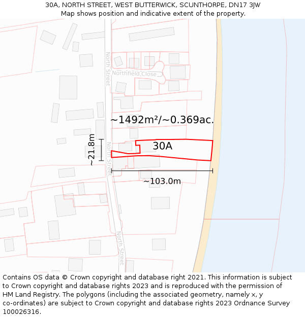 30A, NORTH STREET, WEST BUTTERWICK, SCUNTHORPE, DN17 3JW: Plot and title map