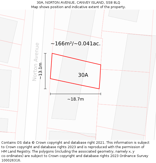 30A, NORTON AVENUE, CANVEY ISLAND, SS8 8LQ: Plot and title map