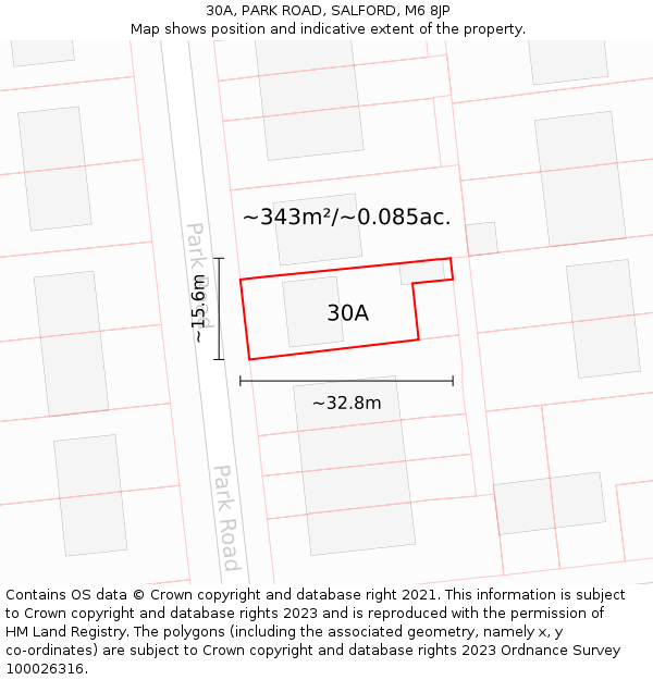 30A, PARK ROAD, SALFORD, M6 8JP: Plot and title map