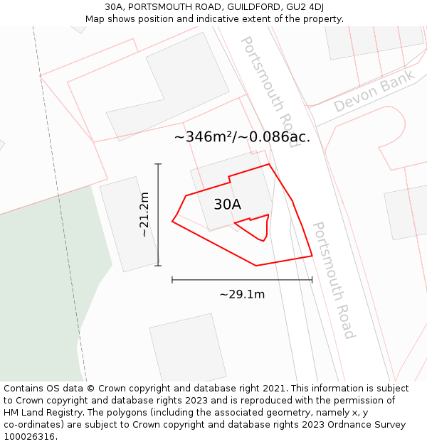 30A, PORTSMOUTH ROAD, GUILDFORD, GU2 4DJ: Plot and title map