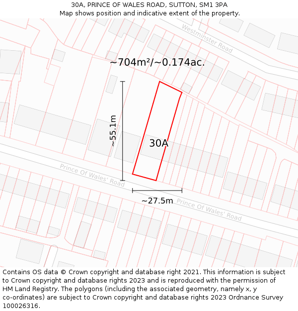 30A, PRINCE OF WALES ROAD, SUTTON, SM1 3PA: Plot and title map