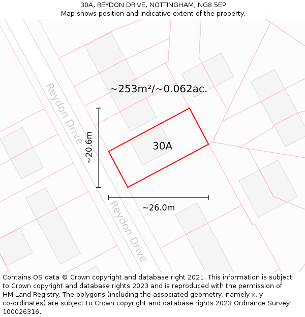 30A, REYDON DRIVE, NOTTINGHAM, NG8 5EP: Plot and title map