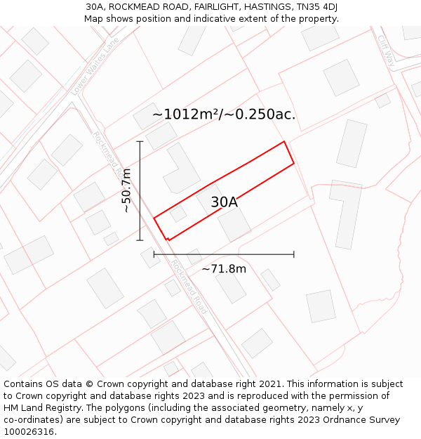 30A, ROCKMEAD ROAD, FAIRLIGHT, HASTINGS, TN35 4DJ: Plot and title map