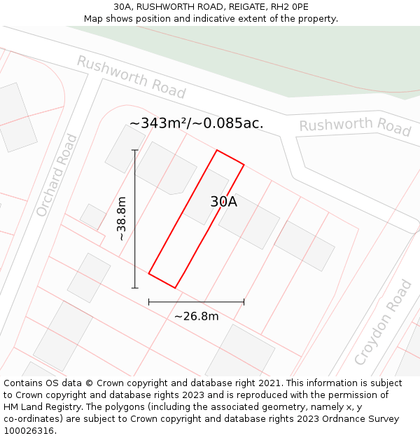 30A, RUSHWORTH ROAD, REIGATE, RH2 0PE: Plot and title map