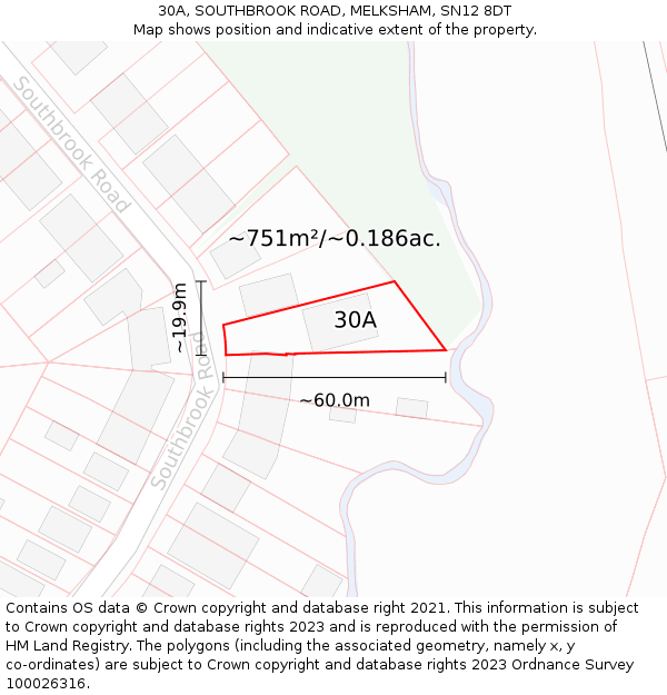 30A, SOUTHBROOK ROAD, MELKSHAM, SN12 8DT: Plot and title map