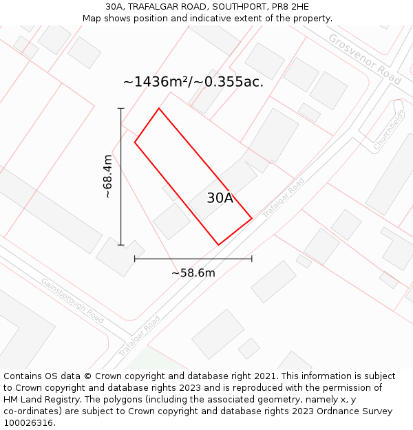 30A, TRAFALGAR ROAD, SOUTHPORT, PR8 2HE: Plot and title map