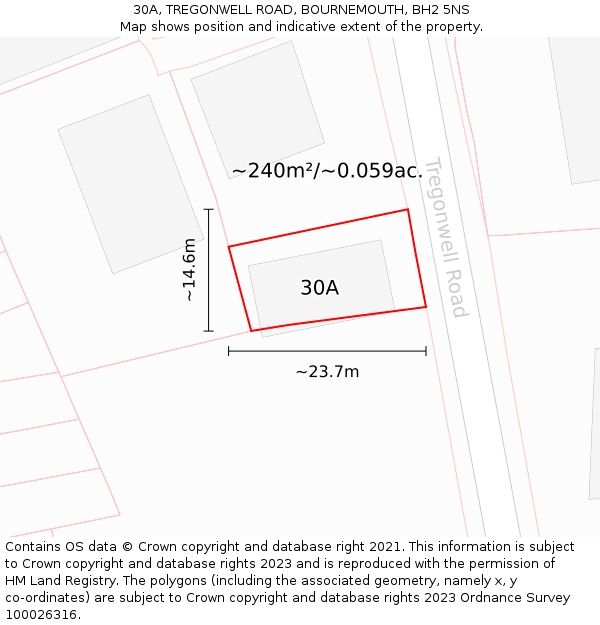 30A, TREGONWELL ROAD, BOURNEMOUTH, BH2 5NS: Plot and title map