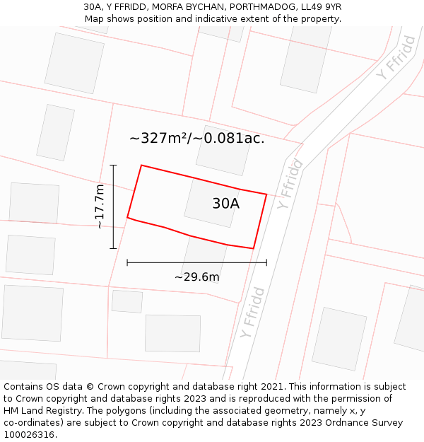 30A, Y FFRIDD, MORFA BYCHAN, PORTHMADOG, LL49 9YR: Plot and title map