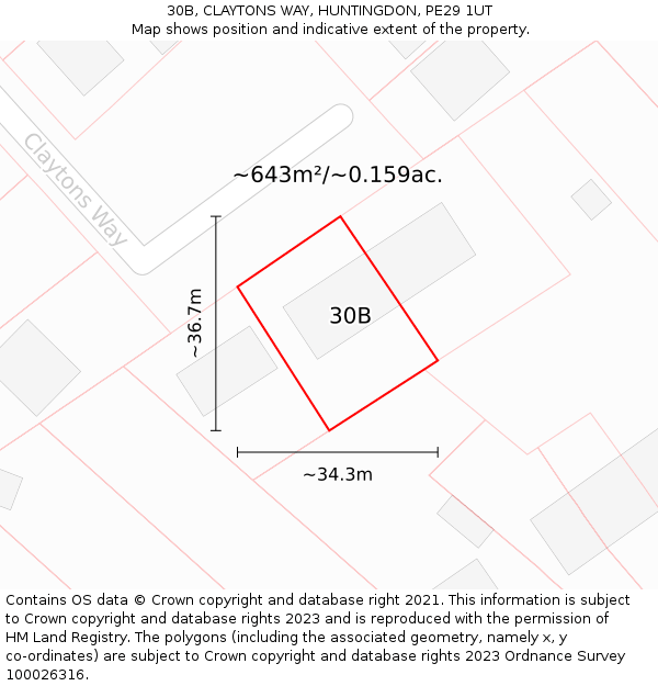 30B, CLAYTONS WAY, HUNTINGDON, PE29 1UT: Plot and title map