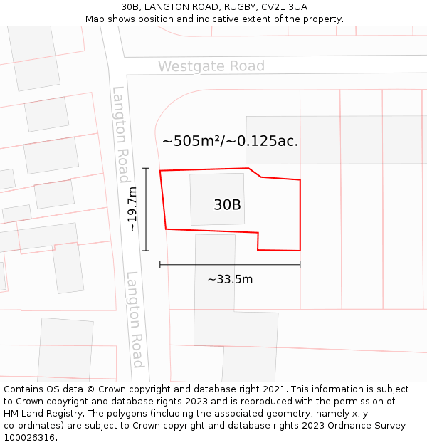 30B, LANGTON ROAD, RUGBY, CV21 3UA: Plot and title map