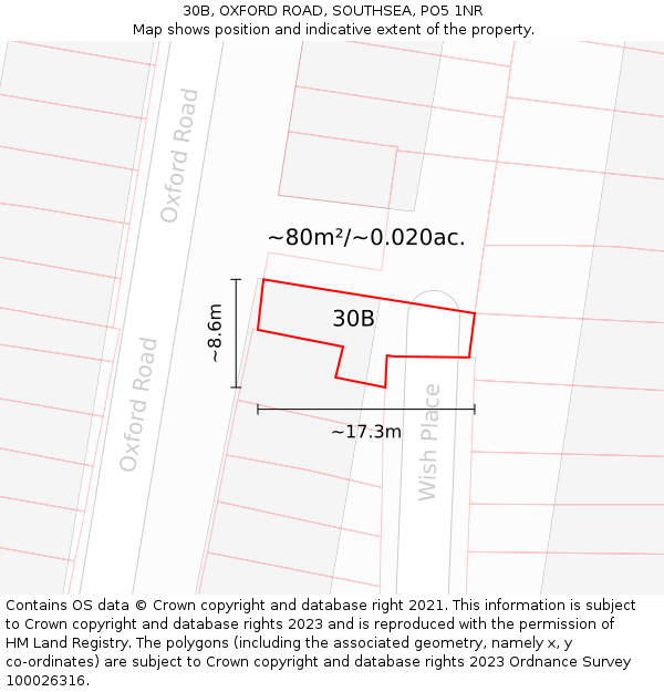 30B, OXFORD ROAD, SOUTHSEA, PO5 1NR: Plot and title map